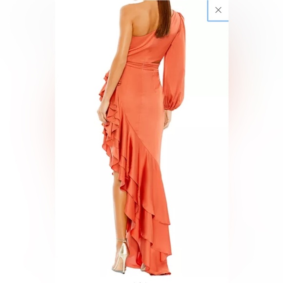 Mac Duggal One-Shoulder Ruffled Orange Dress - Picture 4 of 16